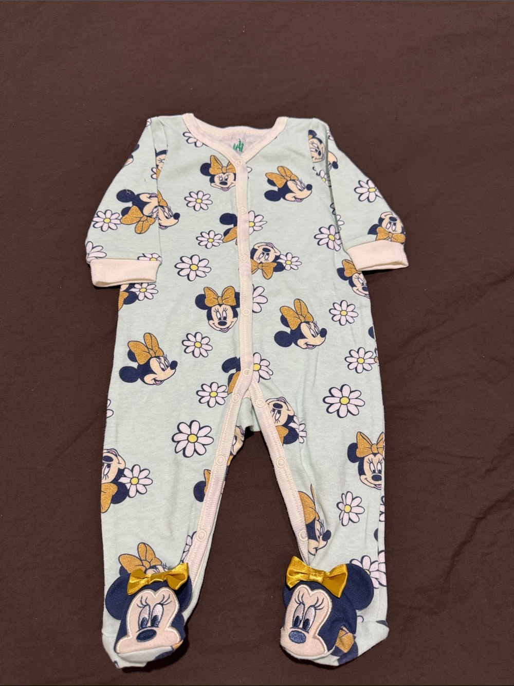 Disney Mint and Pink Minnie Mouse Footed One-Piece